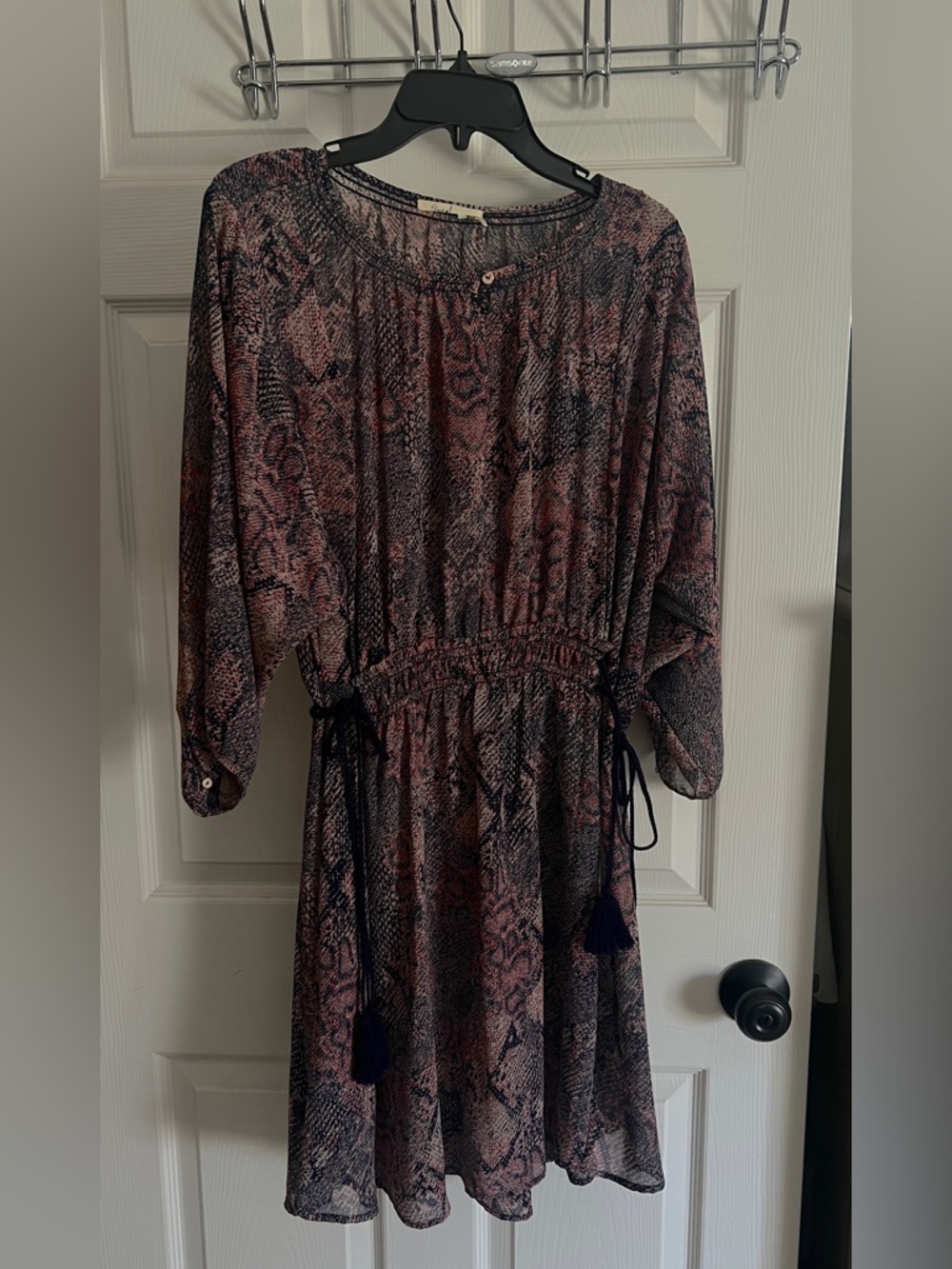 Anthropologie Pink and Black Printed Long-Sleeve Midi Dress